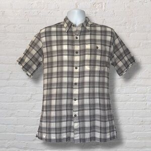 Eddie Bauer Classic Fit Plaid Button-Up Shirt Men’s M - Gray White Short Sleeve